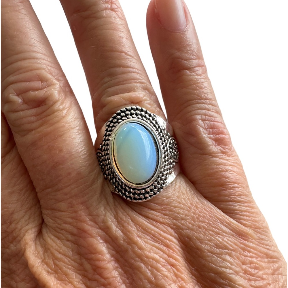 Silver and Translucent Oval Stone Ring